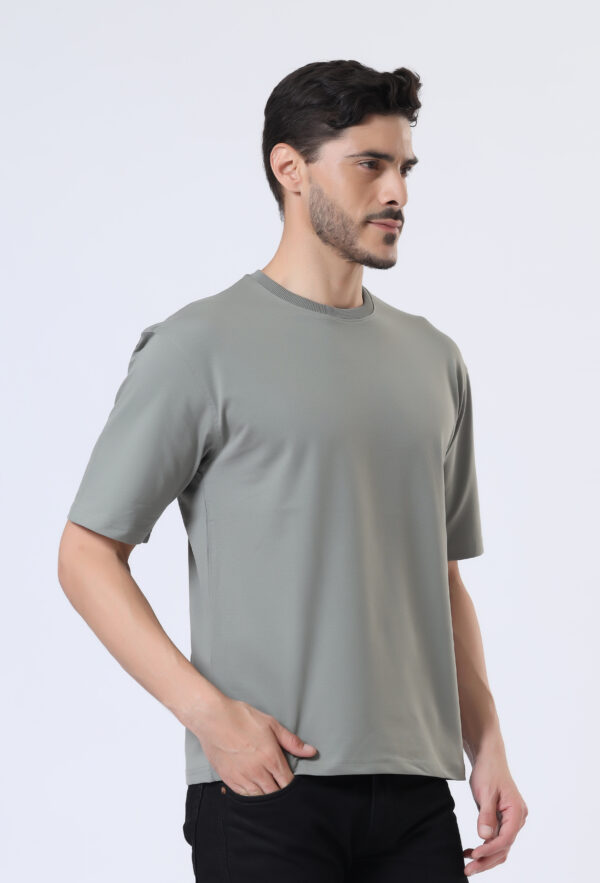 Looper Drop Shoulder Half Sleeve Round Neck T Shirts For Men - Juniper Olive - Image 4