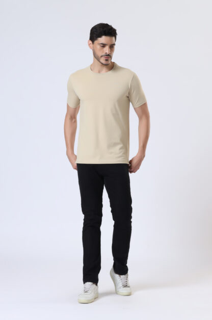 Half Sleeve Round T Shirt For Men - Light Beige - Image 5