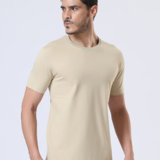 Half Sleeve Round T Shirt For Men - Light Beige