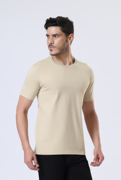 Half Sleeve Round T Shirt For Men - Light Beige