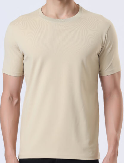 Half Sleeve Round T Shirt For Men - Light Beige - Image 3