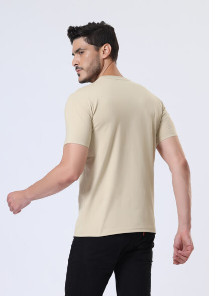 Half Sleeve Round T Shirt For Men - Light Beige - Image 2