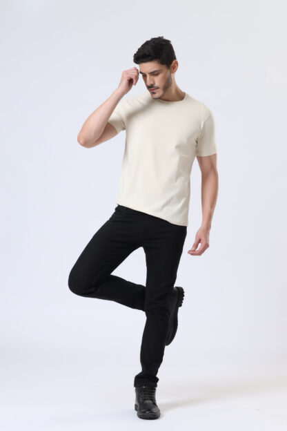 Half Sleeve Round Neck T Shirts For Men - Light Beige - Image 2