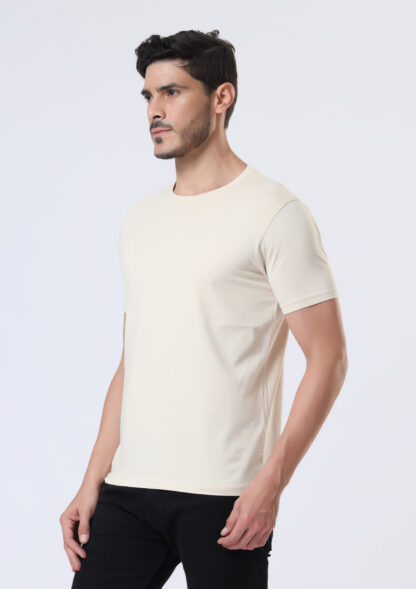Half Sleeve Round Neck T Shirts For Men - Light Beige - Image 3