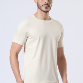 Half Sleeve Round Neck T Shirts For Men - Light Beige