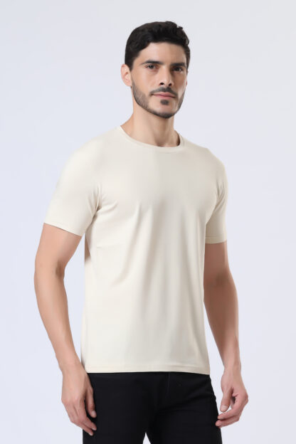 Half Sleeve Round Neck T Shirts For Men - Light Beige