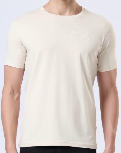 Half Sleeve Round Neck T Shirts For Men - Light Beige - Image 6