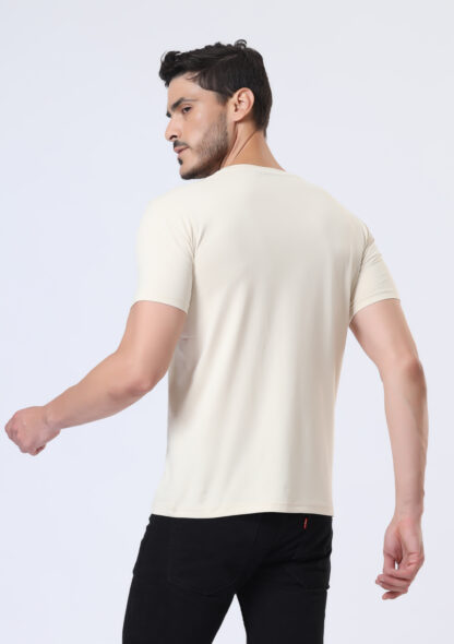 Half Sleeve Round Neck T Shirts For Men - Light Beige - Image 5