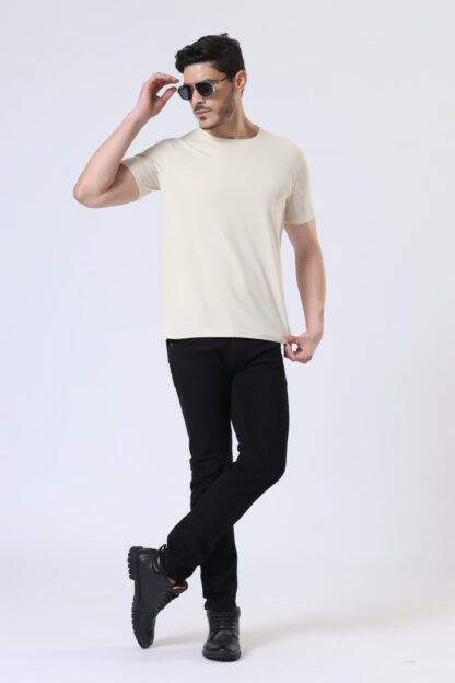 Half Sleeve Round Neck T Shirts For Men - Light Beige - Image 4