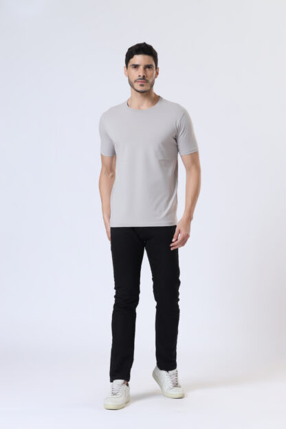 Half Sleeve Round T Shirt For Men - Light Grey - Image 2