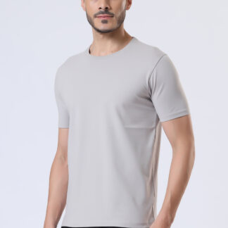 Half Sleeve Round T Shirt For Men - Light Grey