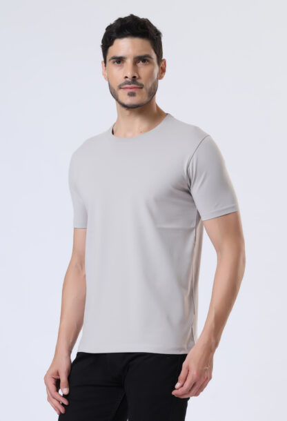 Half Sleeve Round T Shirt For Men - Light Grey