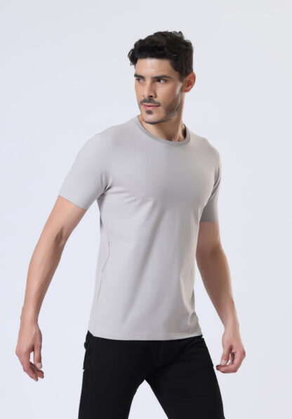 Half Sleeve Round T Shirt For Men - Light Grey - Image 3