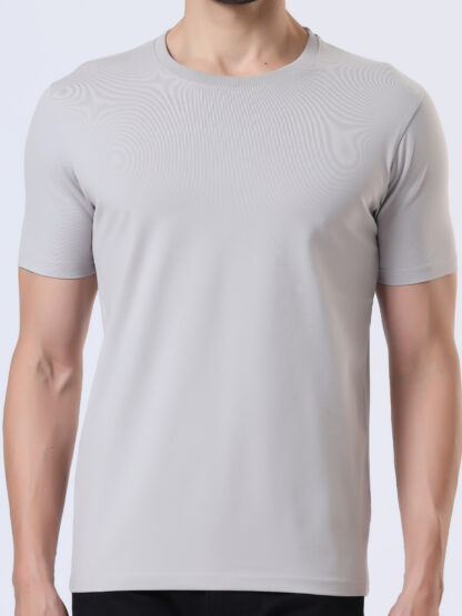 Half Sleeve Round T Shirt For Men - Light Grey - Image 4