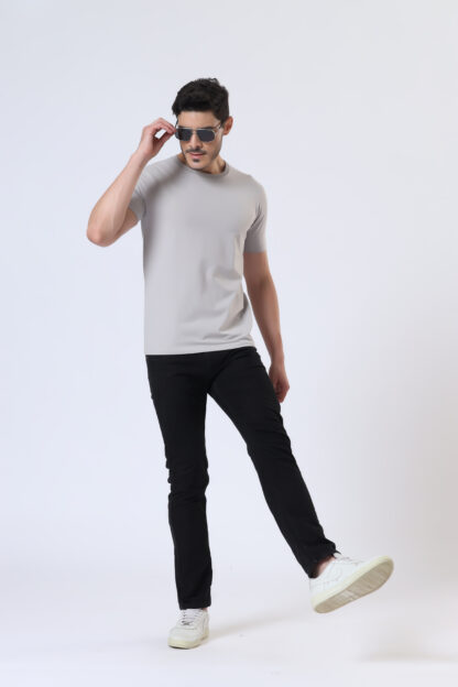 Half Sleeve Round T Shirt For Men - Light Grey - Image 6