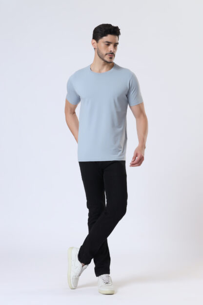 Half Sleeve Round T Shirt For Men - Light Sky - Image 2