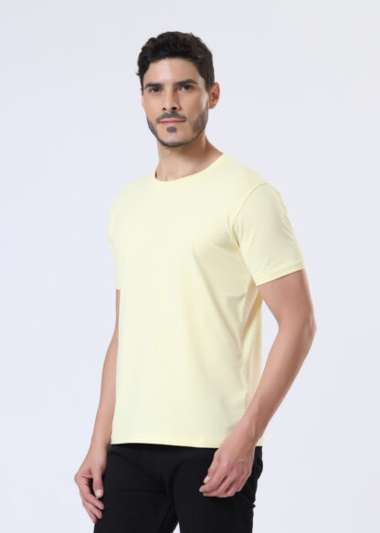 Half Sleeve Round Neck T Shirts For Men - Light Yellow