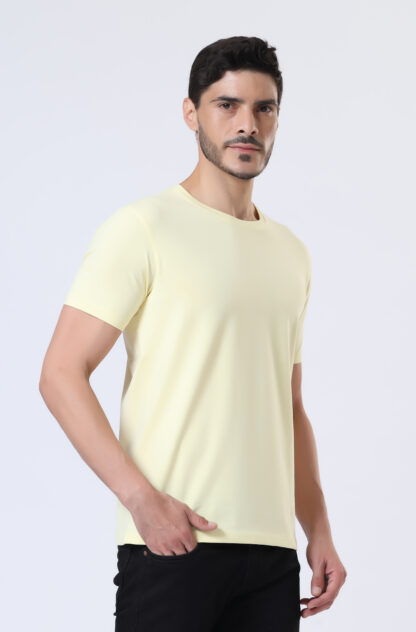 Half Sleeve Round Neck T Shirts For Men - Light Yellow - Image 2