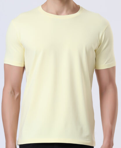 Half Sleeve Round Neck T Shirts For Men - Light Yellow - Image 6