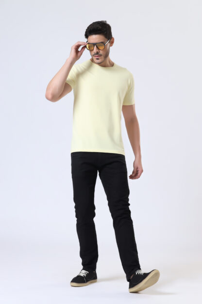 Half Sleeve Round Neck T Shirts For Men - Light Yellow - Image 4