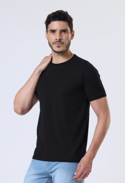 Half Sleeve Round T Shirt For Men - Midnight Black