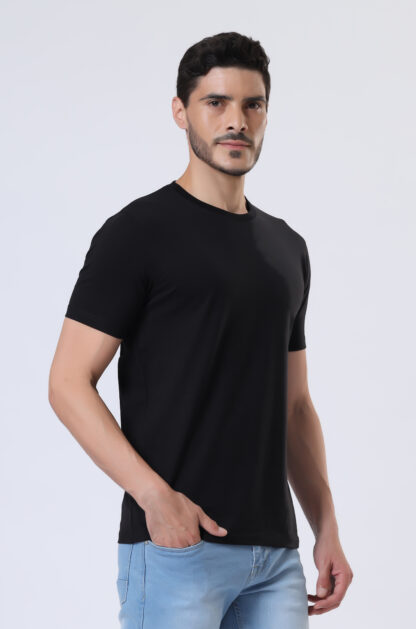 Half Sleeve Round T Shirt For Men - Midnight Black - Image 4