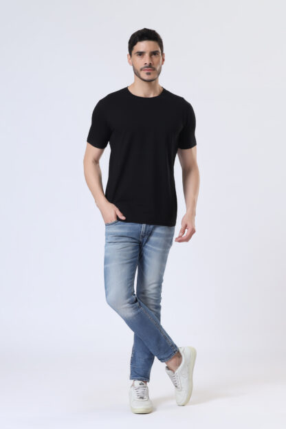 Half Sleeve Round Neck T Shirts For Men - Midnight Black - Image 2
