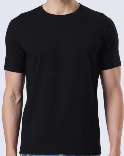 Half Sleeve Round Neck T Shirts For Men - Midnight Black - Image 5
