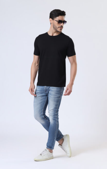 Half Sleeve Round Neck T Shirts For Men - Midnight Black - Image 3