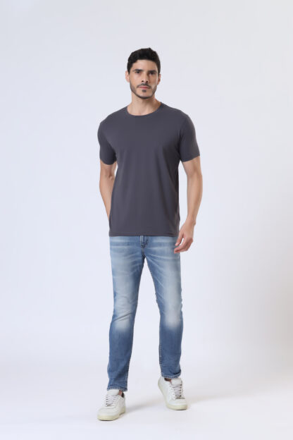 Half Sleeve Round Neck T Shirts For Men - Midnight Grey - Image 2