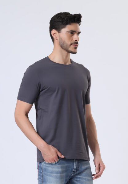 Half Sleeve Round Neck T Shirts For Men - Midnight Grey - Image 3