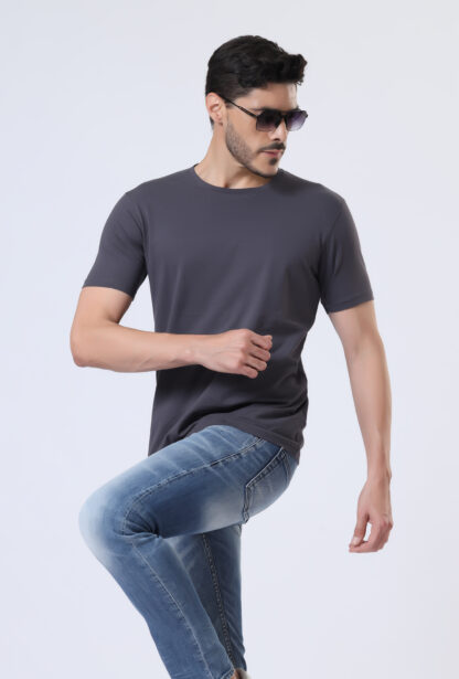 Half Sleeve Round Neck T Shirts For Men - Midnight Grey - Image 6