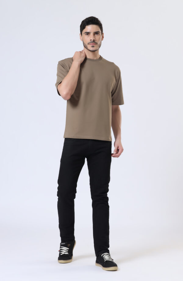 Looper Drop Shoulder Half Sleeve Round Neck T Shirts For Men - Police Khakhi - Image 3