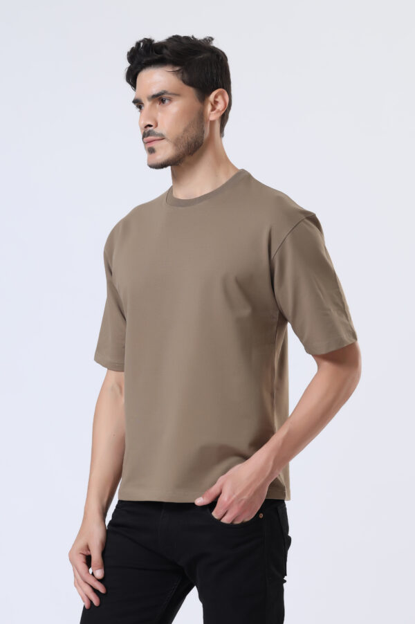 Looper Drop Shoulder Half Sleeve Round Neck T Shirts For Men - Police Khakhi - Image 4