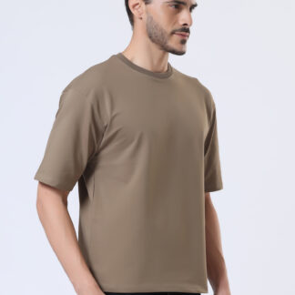 Looper Drop Shoulder Half Sleeve Round Neck T Shirts For Men - Police Khakhi