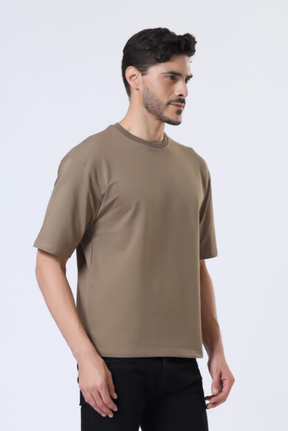 Looper Drop Shoulder Half Sleeve Round Neck T Shirts For Men - Police Khakhi