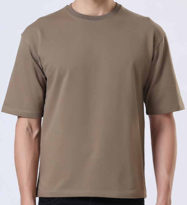 Looper Drop Shoulder Half Sleeve Round Neck T Shirts For Men - Police Khakhi - Image 5