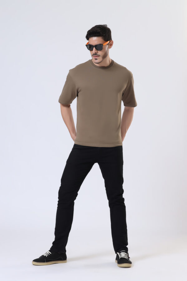Looper Drop Shoulder Half Sleeve Round Neck T Shirts For Men - Police Khakhi - Image 2