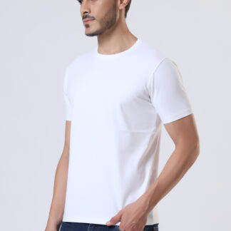 Half Sleeve Round T Shirt For Men - Pure White