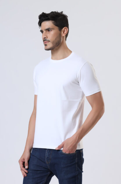 Half Sleeve Round T Shirt For Men - Pure White