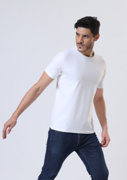 Half Sleeve Round T Shirt For Men - Pure White - Image 6