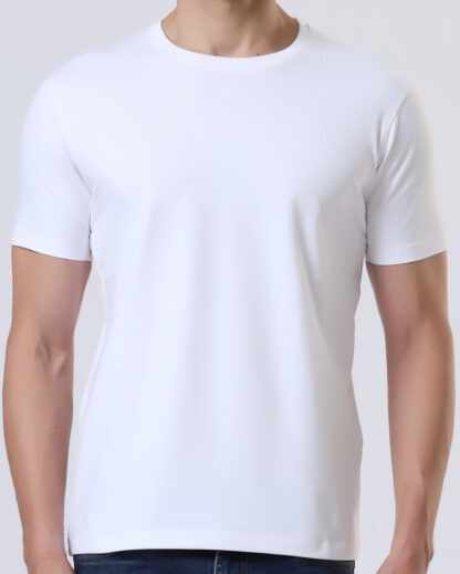 Half Sleeve Round T Shirt For Men - Pure White - Image 5