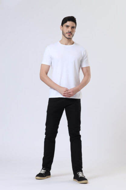 Half Sleeve Round Neck T Shirts For Men - Pure White - Image 2
