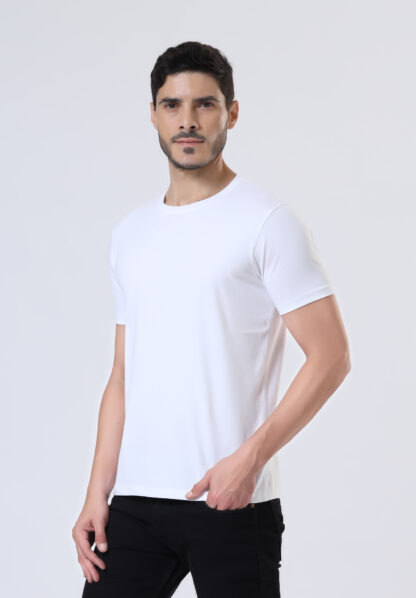 Half Sleeve Round Neck T Shirts For Men - Pure White - Image 6