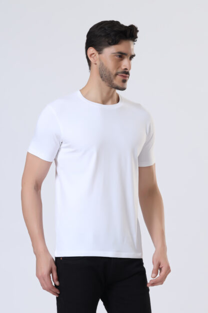 Half Sleeve Round Neck T Shirts For Men - Pure White