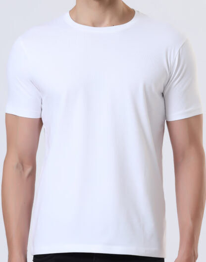 Half Sleeve Round Neck T Shirts For Men - Pure White - Image 5