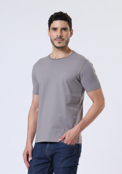 Half Sleeve Round T Shirt For Men - Rust Grey