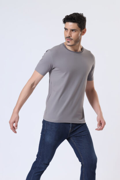 Half Sleeve Round T Shirt For Men - Rust Grey - Image 4