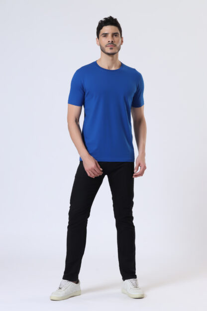 Half Sleeve Round T Shirt For Men - Sapphire Blue - Image 2