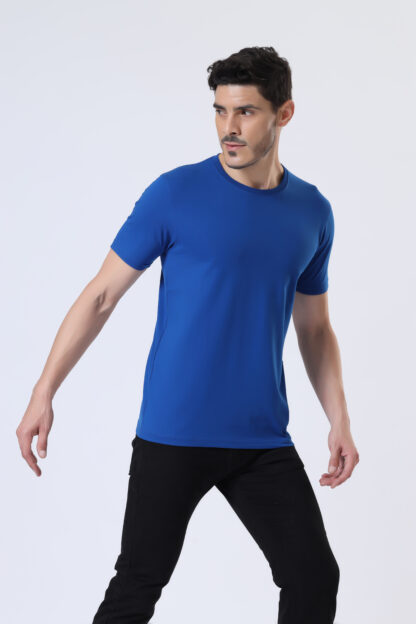 Half Sleeve Round T Shirt For Men - Sapphire Blue - Image 3